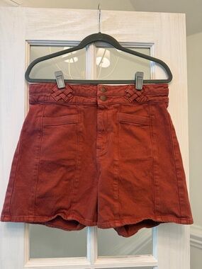 High-Waist Women's Shorts in Rust Red with Braided Waist Detail